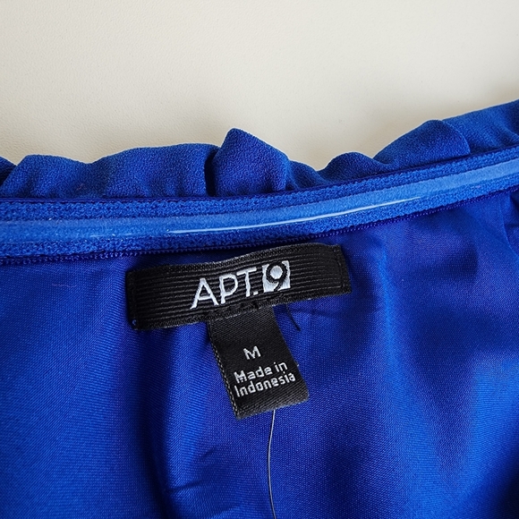 APT. 9 Women's One Shoulder Embroidered Ruffle Dress Blue Lined $54 Royal Sz M - Picture 5 of 11